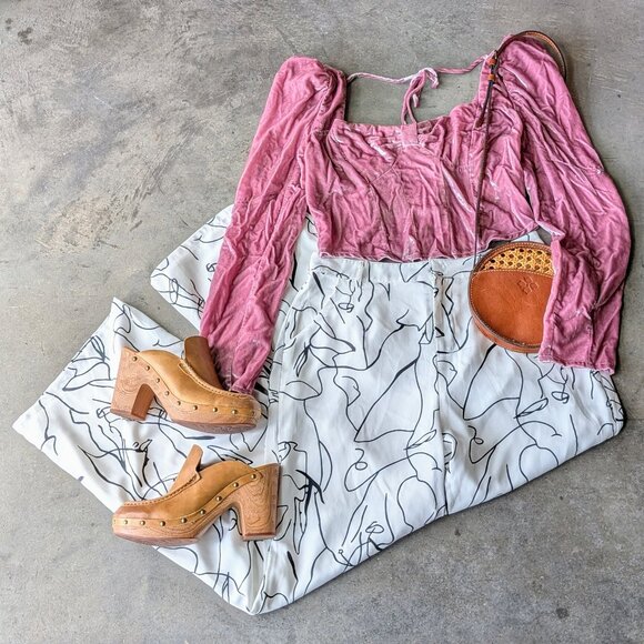 Le Lis White Black Abstract Lines Pattern Wide Leg Trousers Pants large - Picture 1 of 7